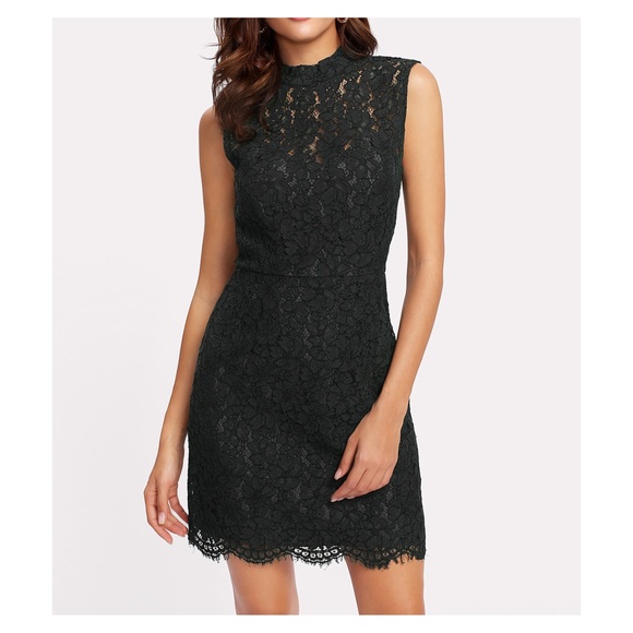 Black Sleeveless Open Back Floral Lace Dress - Picture 4 of 4
